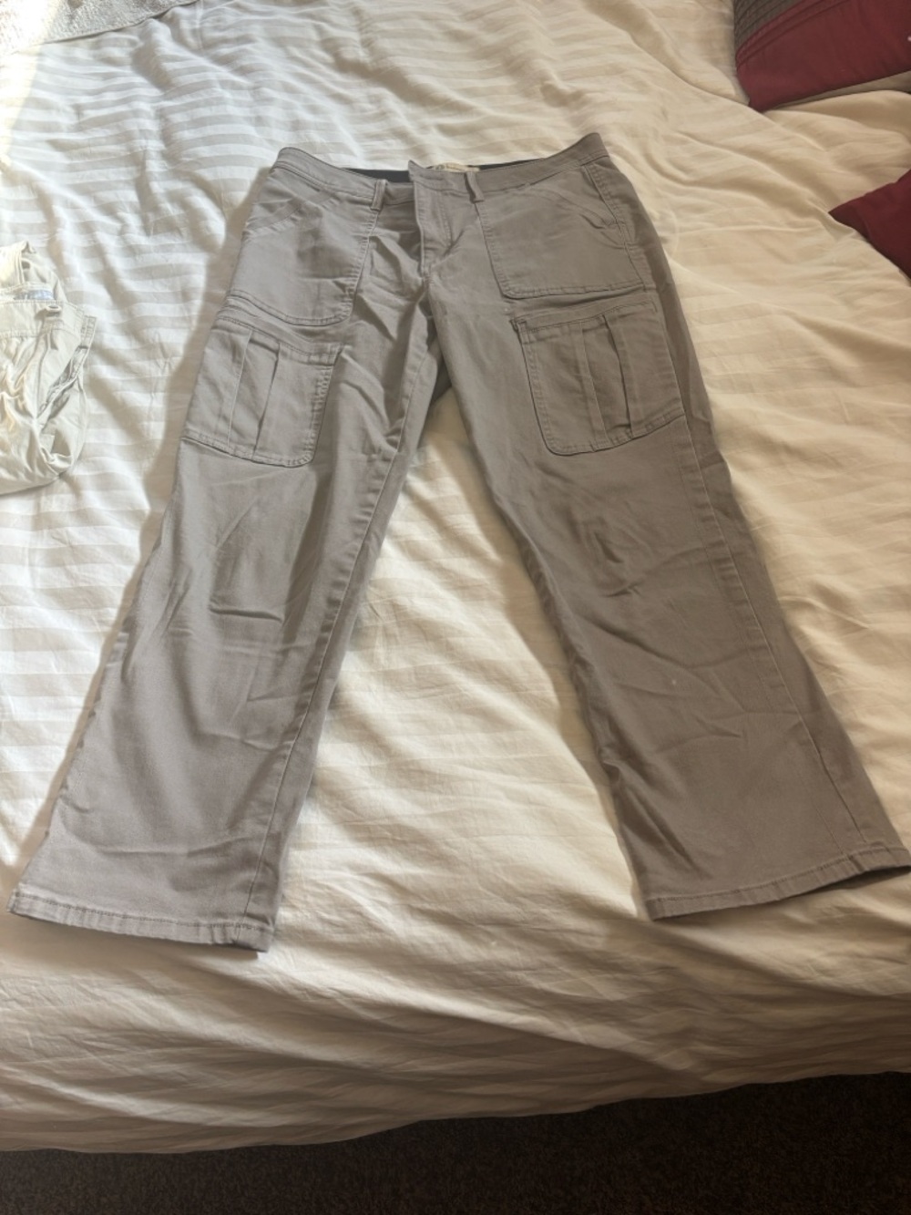 Democracy women’s Cargo Pants in Light Taupe-ankle length.
